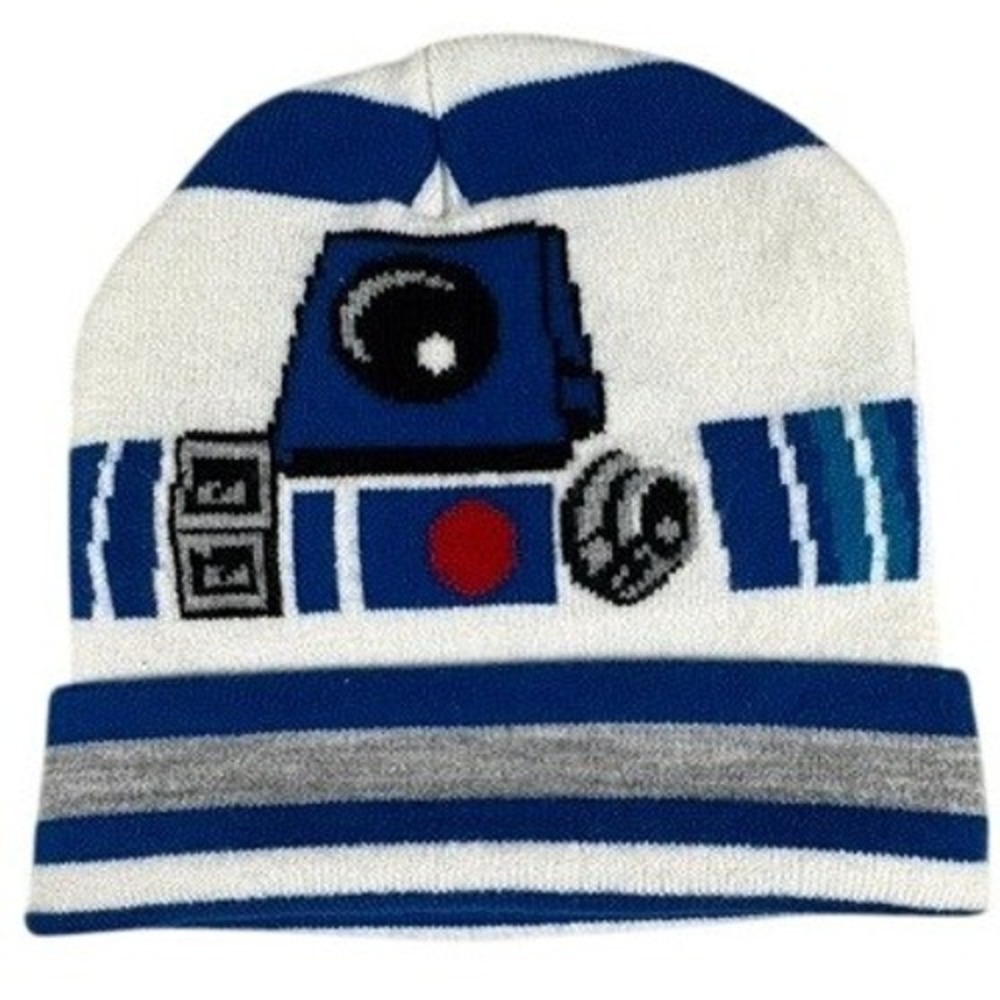 Star Wars Beanie Unisex OS R2-D2 Knit Droid Graphic Blue White Hat
